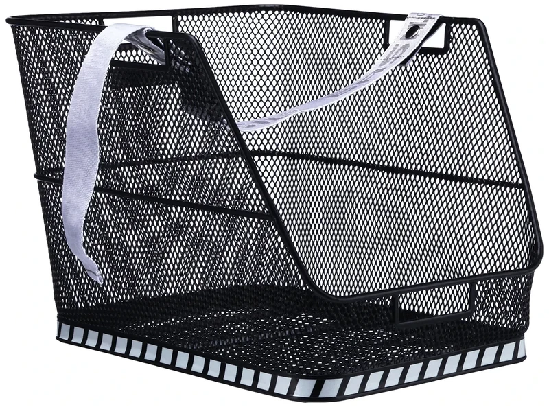 Basil Class Schultaschenkorb – Hinterrad – Feste Montage – inkl. Befestigungsmaterial – Sicherheitsreflexion – mit Band zur Sicherung – Schwarz