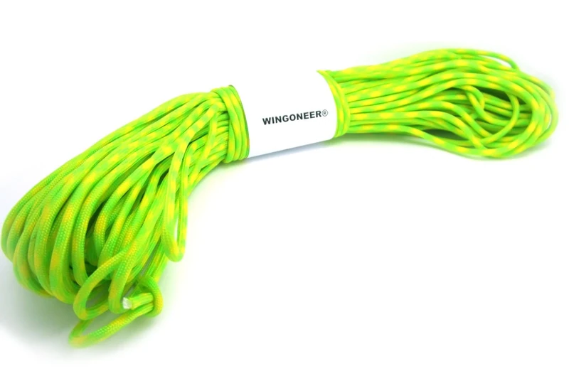 WINGONEER Parachute Seil 100 FT 7 Kern 550 Paracord Nylon Strand Paracord Camping 30 Meter (fluoreszierend grün + gelb)