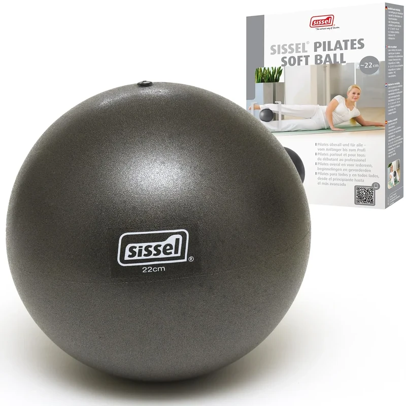 SISSEL® Pilates Soft Ball Anthrazit | 22 cm | PVC phtalatfrei & latexfrei | Für Tiefenentspannung & Muskulatur-Kräftigung | 155 kg Belastbarkeit | Inklusive Übungsanleitung