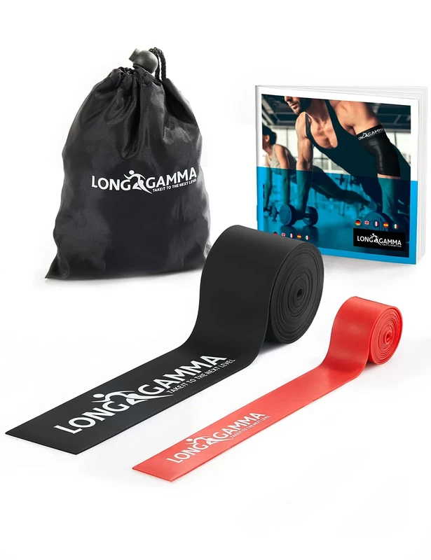 Long Gamma Flossing Bands - 2er-Set Latex Kompression Muskel Bänder Krafttraining, Medizinische Tapes für Reha - Verbesserung der Mobilität, und Beschleunigung der Genesung - Schwarz