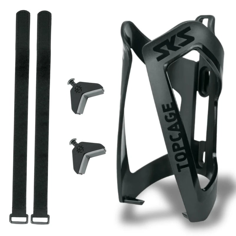 SKS GERMANY ANYWHERE TOPCAGE Flaschenhalter, Fahrradzubehör (Flaschenhalterung für Fahrräder, inklusive Gurte für Rohre mit Durchmesser bis 80 mm, sicherer Flaschenhalt), schwarz 11231 10 x 10 x 25 cm