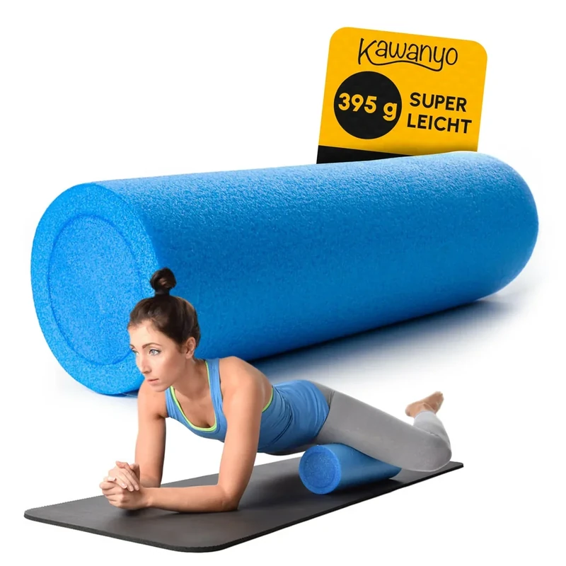 Kawanyo – Pilates Rolle 45 cm für Stabilitäts- & Balanceübungen – Übungshilfe zum Pilatestraining – Yoga Rolle aus Hartschaum für Yoga, Pilates, Fitness, Gymnastik, Reha & Therapie (Blau)