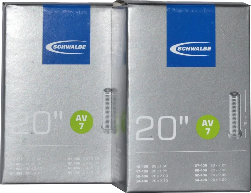 2x Schwalbe Schlauch 40-62/406, AV7 NR.7 AV 20x1.75-2.50 Fahrrad, Schwarz