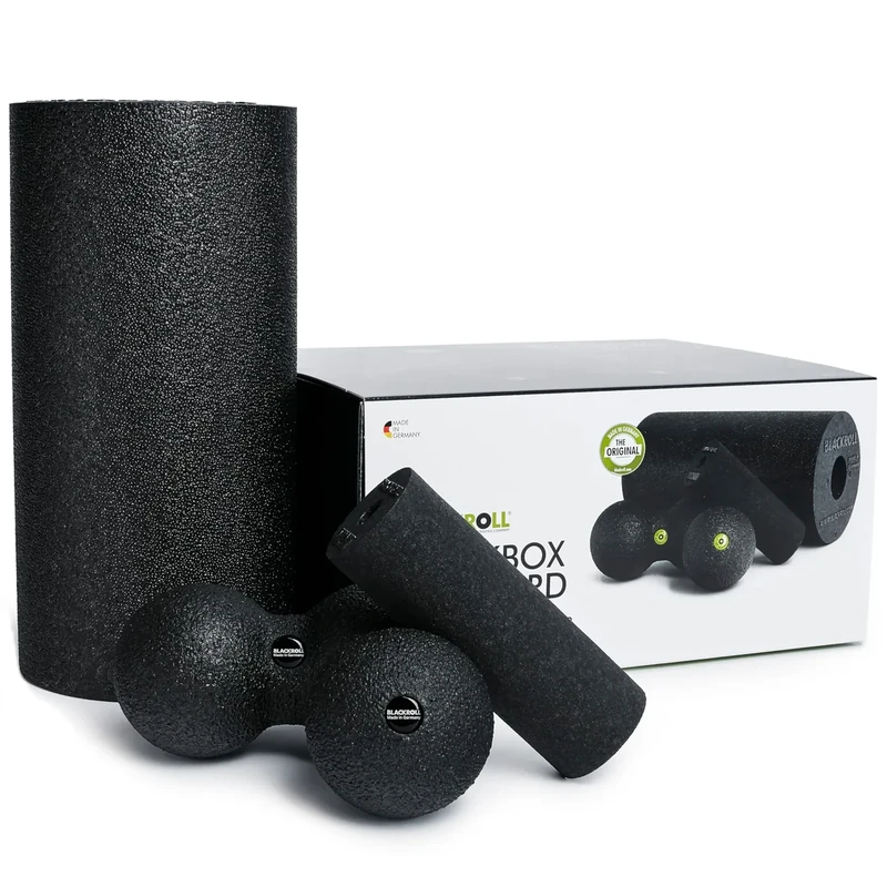 BLACKROLL® BLACKBOX Faszienrollen für die Selbstmassage: Set mit Faszienrolle STANDARD und MINI sowie mit Faszienball BALL 08 und DUOBALL 08 für effektives Training, Made in Germany