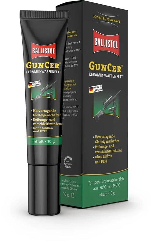 Ballistol 23770 GUNCER Keramik-Waffenfett 10g Tube – Temperaturbeständige Waffenpflege, Schmiermittel, Korrosionsschutz, farblos