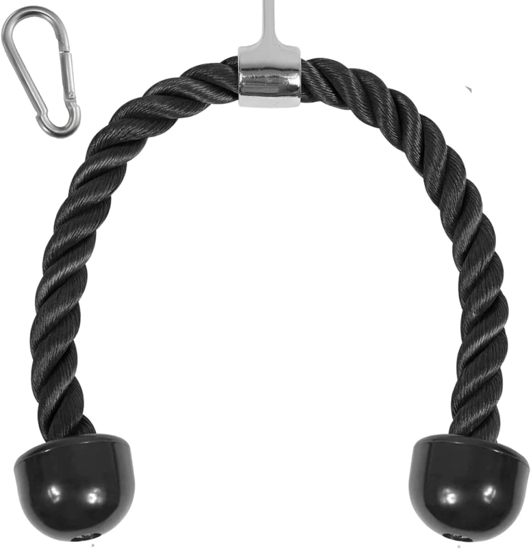Yes4All Deluxe Schwarz Trizepsseil 68.6 cm Schwarz Kabelbefestigung Seilzugsystem Gym Pull Down Seil mit Karabiner Trainingsgerät Befestigung