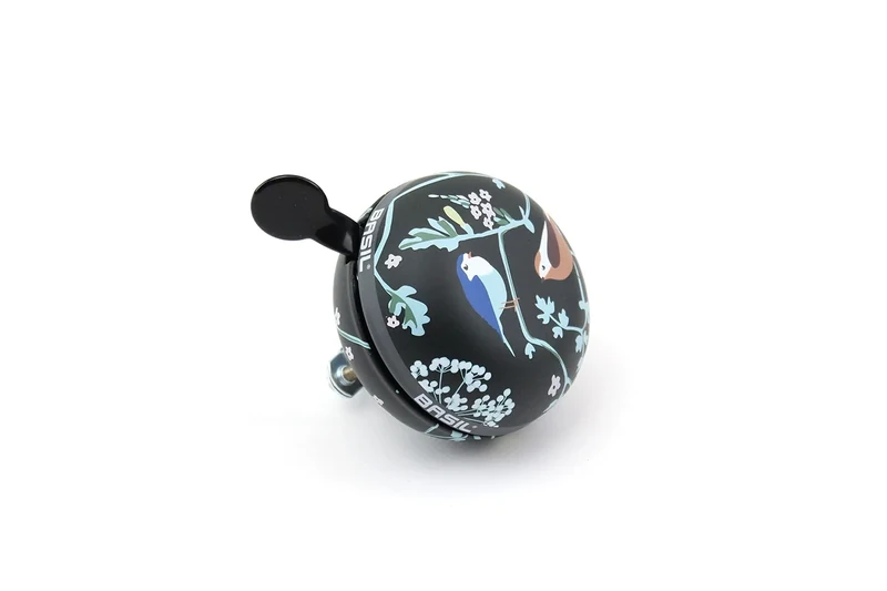 Basil Fahrradklingel - Big Bell Wanderlust – stylische Fahrradlenker mit Vogelmotiv – laut & wetterfest – hochwertige Klingel für Citybike, E-Bike & Fahrradlenker – Charcoal – 80 mm