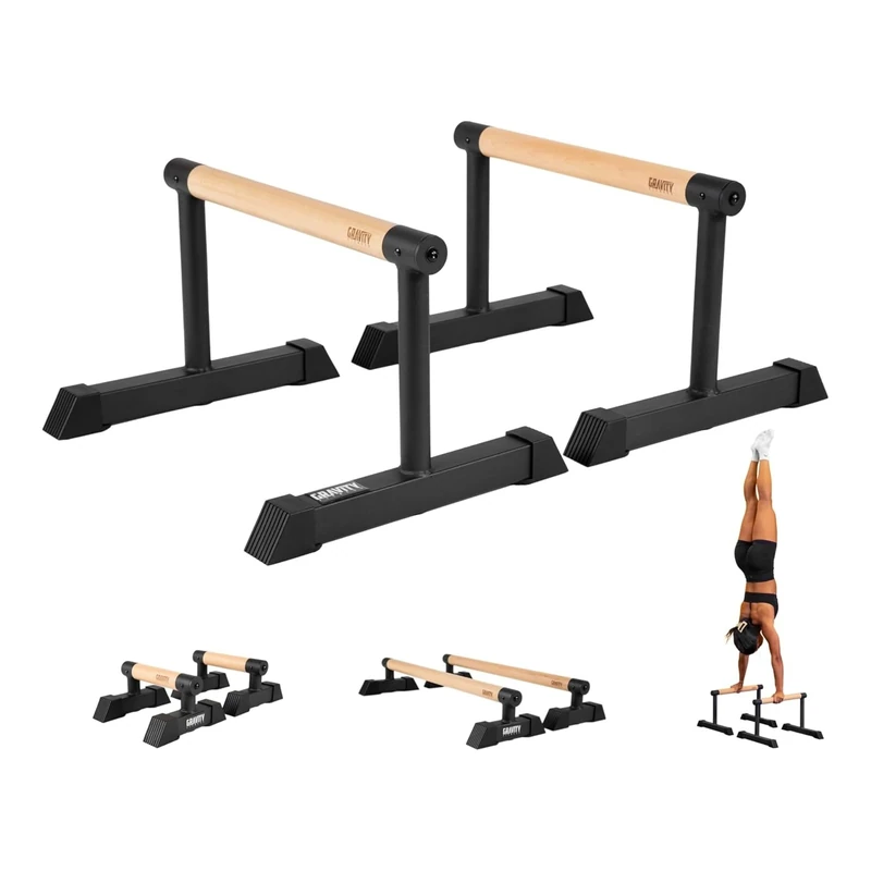 Gravity Fitness Parallettes mit Holzgriffen – medium Dip Bars für stabilen Halt bei calisthenics, körpergewichtstraining, gymnastik, home gym und Fitnessstudio