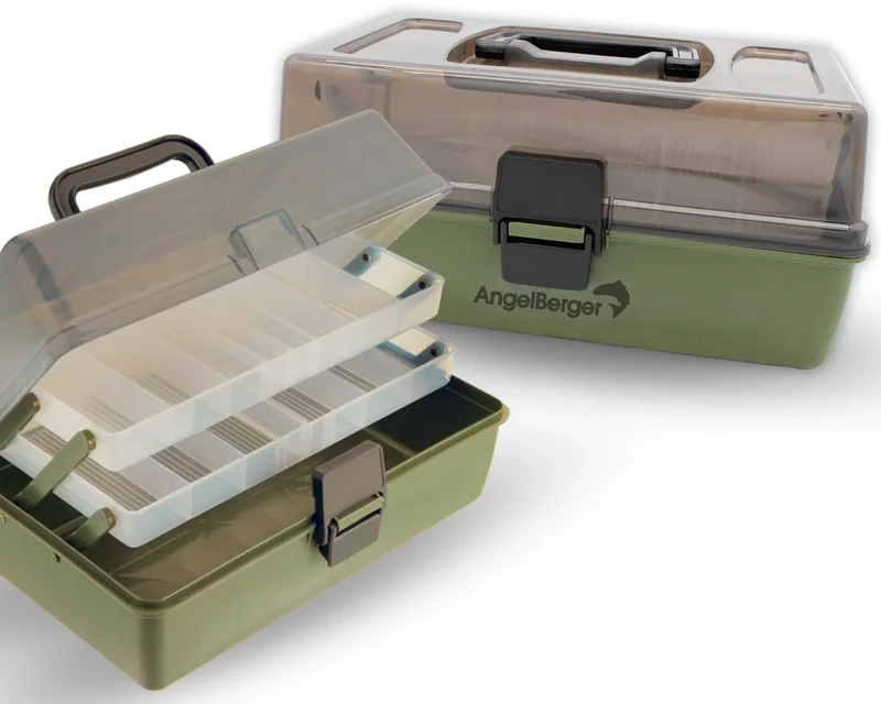Angel-Berger Angelkoffer 2 ladig Gerätekoffer Angelkasten 2 Ausziehbare Laden Angel-Kiste für Angelzubehör Angelbox