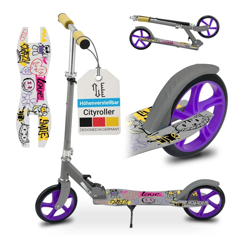 ArtSport Scooter Cityroller Skaterboy Big Wheel 205mm Räder klappbar & höhenverstellbar - Kinder-Roller ab 3 Jahre - Tretroller bis 100 kg - blau
