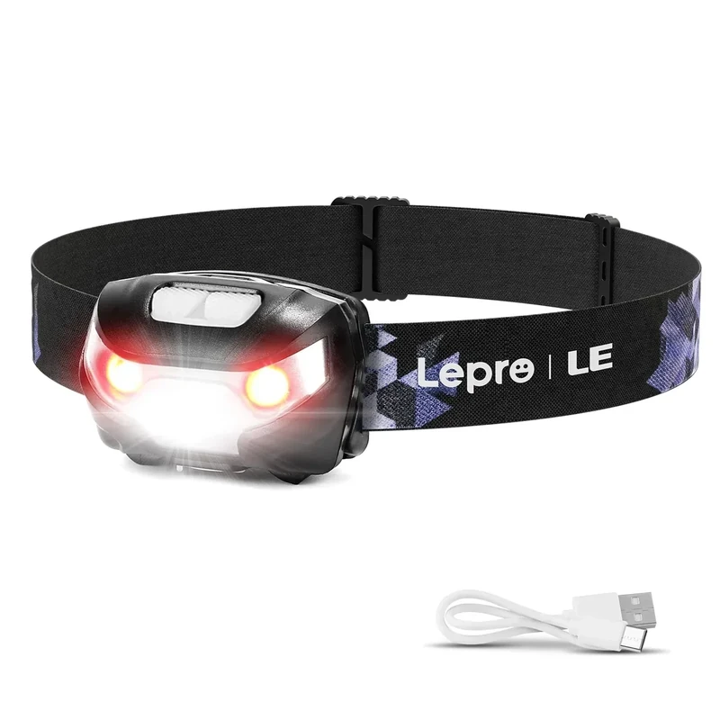 LE Stirnlampe LED Wiederaufladbar, USB Kopflampe mit Rotlicht& 5 Lichtmodi, IPX4 Wasserdichte Mini Stirnlampe für Kinder Erwachsene, Superhell Headlight für Angeln Laufen Camping [inkl. USB Kabel] - Image 1