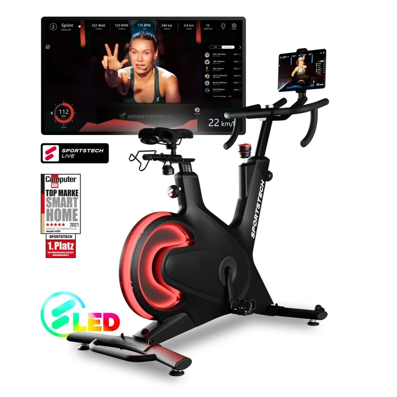 Sportstech sBike Lite - Smartes Heimtrainer Fahrrad mit LED + App mit Live & On-Demand Kursen und 360° Tablet-Halterung für Full Body Workout - Ergometer für effektives Fitness-Training
