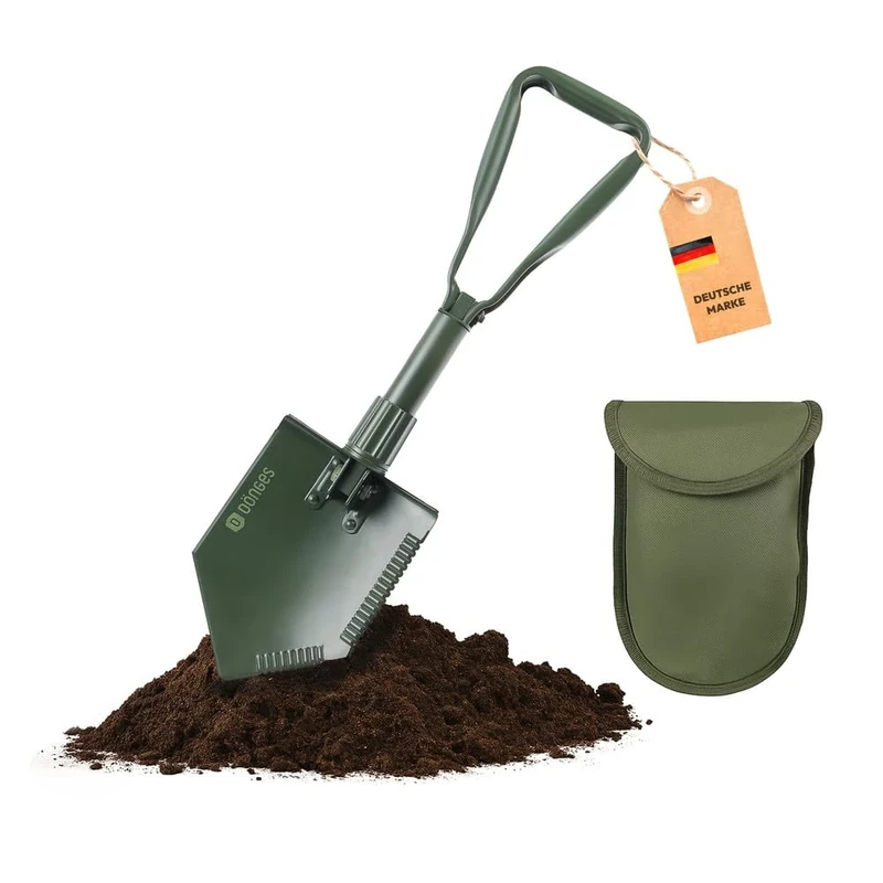 Dönges Klappspaten Bundeswehr nach TL aus Metall, mit Hacke, 2 Sägekanten & Gürteltasche | Klappschaufel für Outdoor, Camping, Survival, Garten etc. | 1300 g leichte Schaufel in Oliv