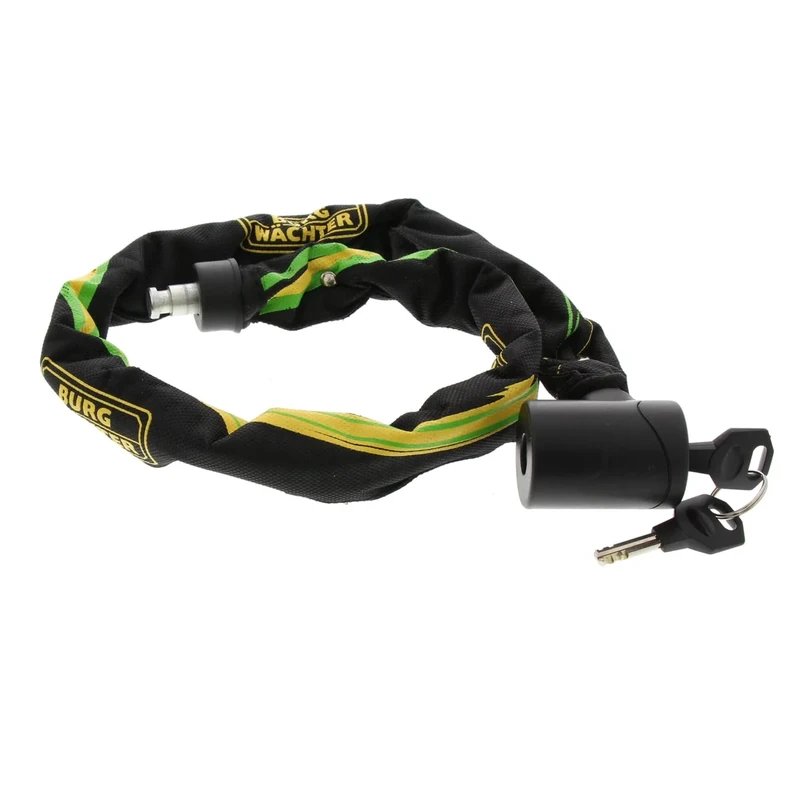 Burg Wächter Gehärtete Vierkantkette 6 mm stark mit integriertem Zylinderschloss, Textilummantelung, 90 cm lang, 2 Schlüssel, 580 90, Schwarz/Grün/Gelb, 38900