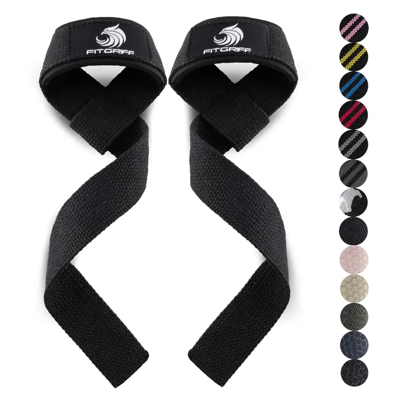 Fitgriff® Zughilfen (gepolstert) für Krafttraining, Bodybuilding, Fitness - Kreuzheben Gurte - Lifting Straps - für Frauen und Männer (Black Original)