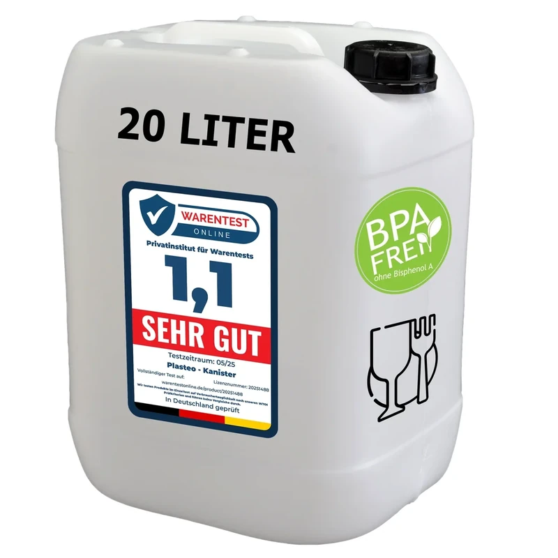plasteo® 1x 20L Kanister Wasserkanister lebensmittelecht