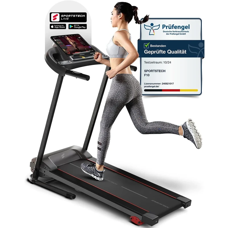 Sportstech F10 / sWalk Plus Laufband für Zuhause klappbar, Laufband mit Steigung, Walking Pad mit Steigung, Walking Pad klappbar bis 12 kmh, App Funktion, bis 130 kg