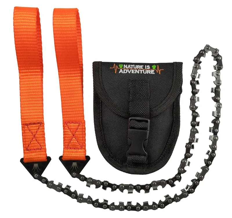 Mehr Biss mit 33 Zähnen aus Carbonstahl - Nature is Adventure Handkettensäge inkl. Gürteltasche - Premium Survival Ast-Säge Gartensäge für Camping, Garten & Outdoor-Zubehör
