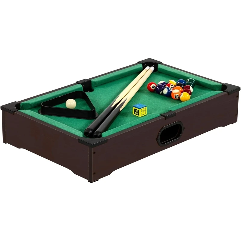 GAMES PLANET Mini Pool Billardtisch Nano inkl. Zubehör (2 Queues, Kugeln, Dreieck, Kreide), 3 Dekore, Maße: 51 x 31 x 10 cm