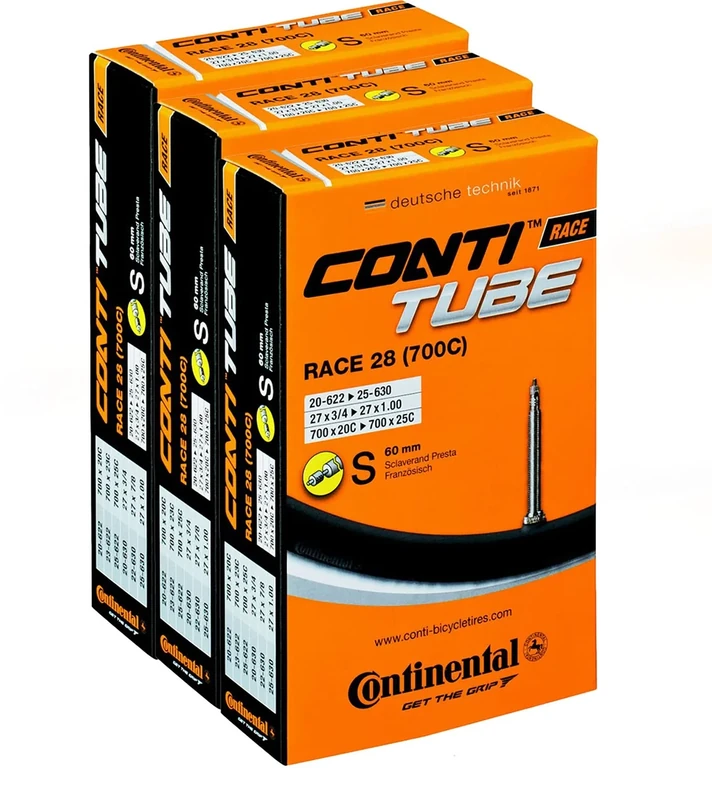Continental Race 28 700 x 20-25c Bike Inner Tubes (Pack of 3) - Presta 60mm Long Valve, Schwarz