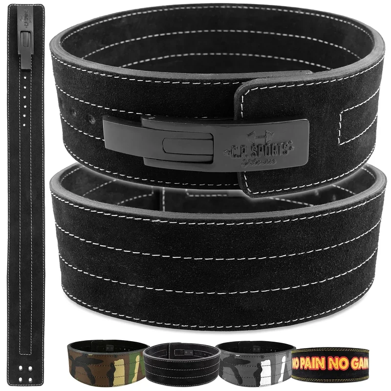 C.P. Sports Powerlifting Gürtel Leder mit Powerschnalle - Profi Gürtel, Trainingsgürtel, Gewichthebergürtel, Fitnessgürtel, Bodybuilding, Gewichtheben, Wettkampf - Schwarz - S = 59-84cm