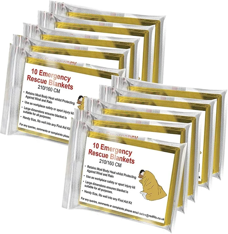 Bramble 10 Stück Rettungsdecke Rettungsfolie Gold/Silber 210x160cm - Auto, Erste Hilfe, Camping, Survival Kit - Alu Thermo Wärmedecke Verbandskasten (10er-Pack)