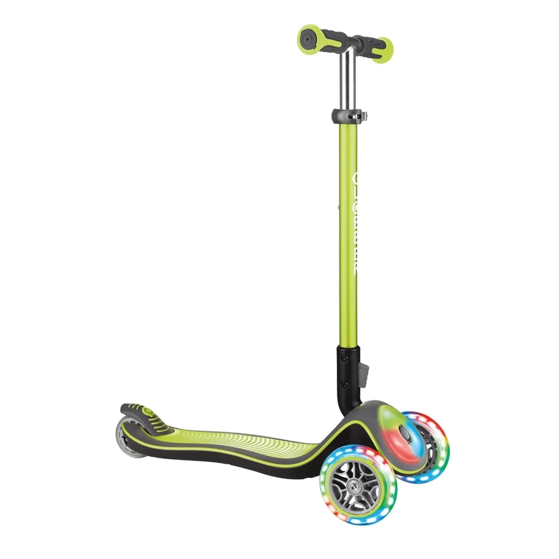 GLOBBER Elite Flash Lights Roller – Tretroller Kinder ab 3 Jahre - Scooter 120/80 mm - ABEC 5, 3-rädrig – höhenverstellbar - LED-Rollen und Leuchtdeck – Lime grün