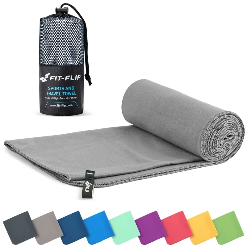 Fit-Flip Mikrofaser Handtuch - kompakte Microfaser Handtücher - ideal als Sporthandtuch, Reisehandtuch, Strandtuch - schnelltrocknend und leicht - Badetuch groß (1x 30x50cm, Grau)