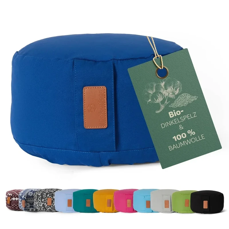 #DoYourYoga rundes Yogabolster - waschbarer Bezug, Bio-Dinkelspelz (KBA) Füllung, 30 x 15 cm, Yoga Kissen für Yin Yoga & Meditation - Navyblau