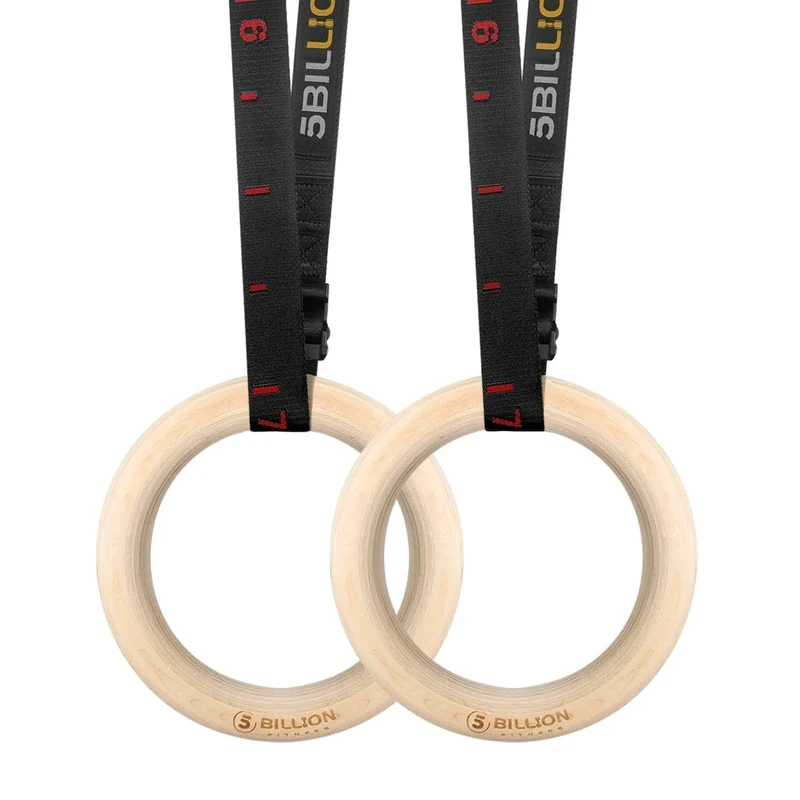 5BILLION Turnringe Holz Gymnastikringe Ringe Turnen für Fitness mit Hochfeste Nylon Gurtbänder mit Schnellschnallverschlüßen aus Metall verstellbaren-28mm
