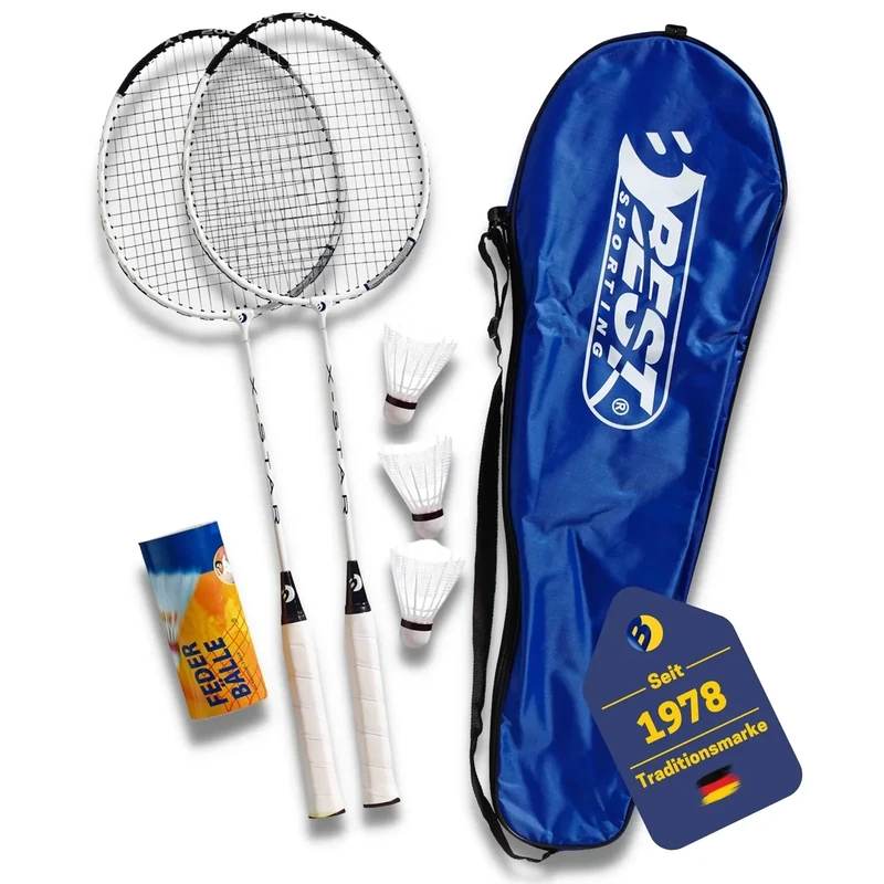 Best Sporting 200 XT Badminton Set mit 2 leichten Schlägern, 3 Bällen und praktischer Tragetasche – Perfekt für den Freizeitsport im Garten, Park oder am Strand