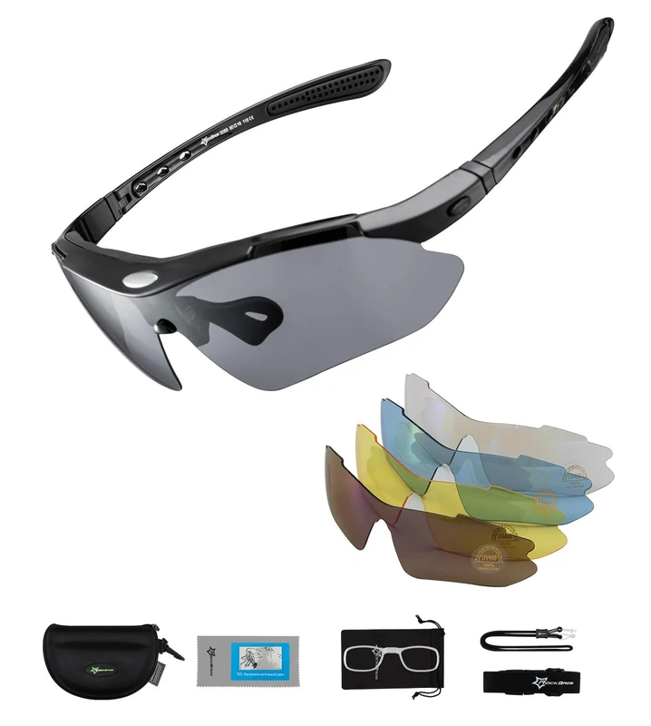 ROCKBROS Fahrradbrillen Polarisierte Sonnenbrille mit 5 Wechselgläsern Damen Herren Sportbrillen Radbrille für Outdoor-Sport Radfahren Laufen Angeln