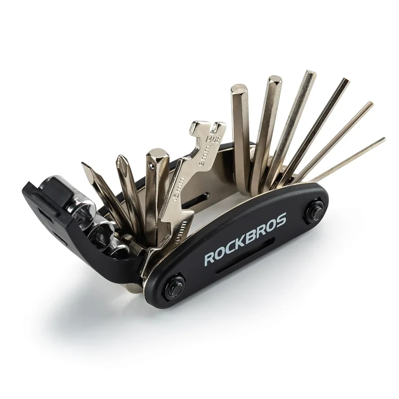 ROCKBROS Fahrrad Multitool 16-in-1 – Faltbares Fahrrad Reparaturset aus Stahl, Kompakt & Leicht, Schwarz, 1 Set