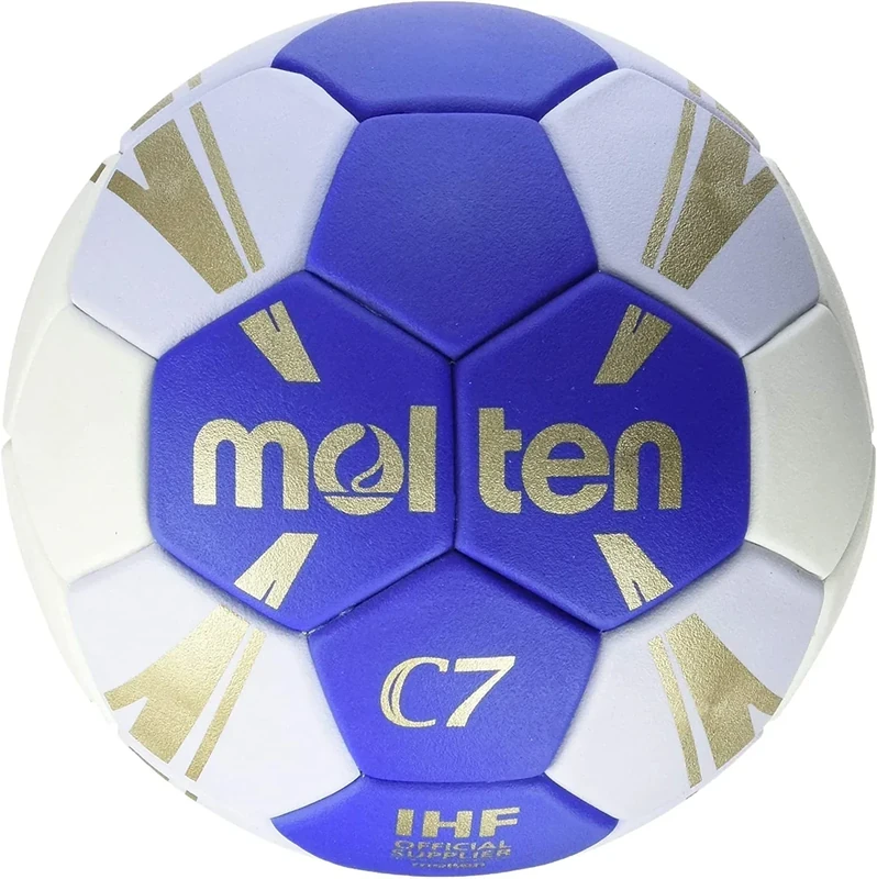 Molten H1C3500-BW Handball, Pro Trainingsball „C7“, Synthetik-Leder (TPU), geklebte Panels, IHF Gütesiegel, blau/weiß/Gold, Größe 1, Paketeinheit 18