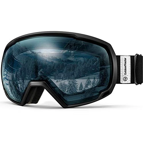 OutdoorMaster Premium Skibrille, Snowboardbrille Schneebrille OTG 100% UV-Schutz, helmkompatible Ski Goggles für Damen&Herren/Jungen&Mädchen(Schwarzer Rahmen + VLT 60% hellblaue Gläser)