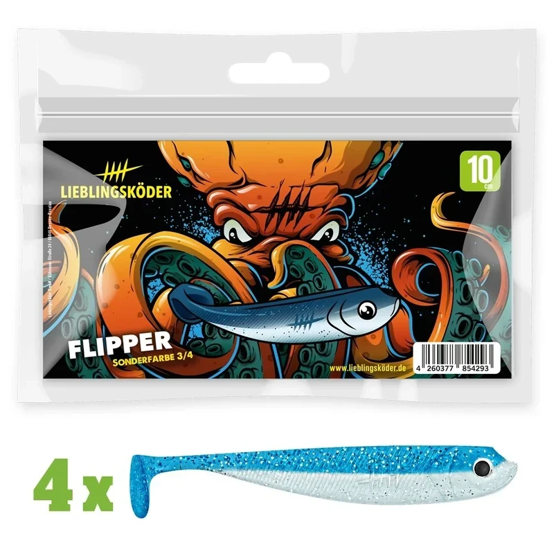 4 Lieblingsköder Gummifische zum Zanderangeln mit Gummifisch 10 cm, Farbe Lieblingsköder:Flipper