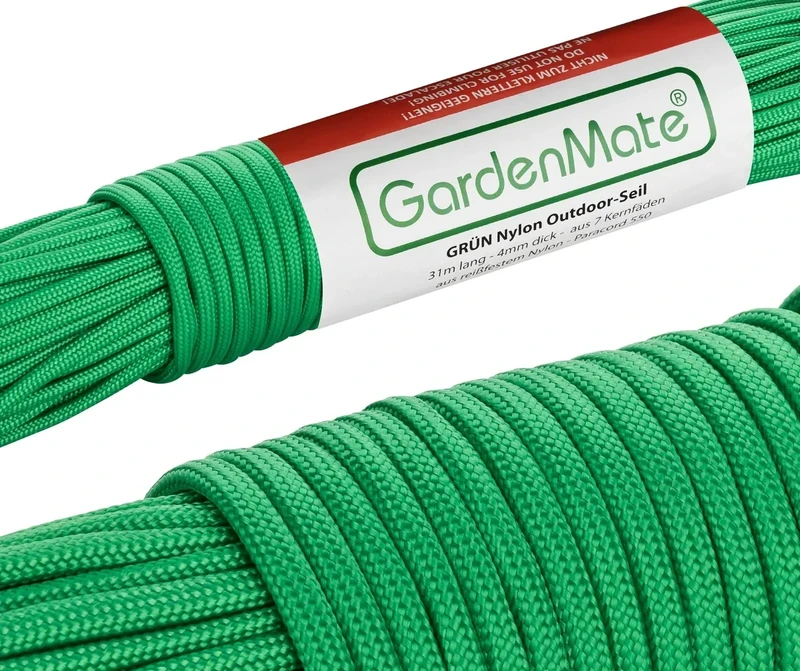 GardenMate Paracord 550 Professionelles Nylon Outdoor-Seil Grün 31m lang 4mm dick - Kernmantel-Seil aus 7 Kernfäden aus reißfestem Nylon