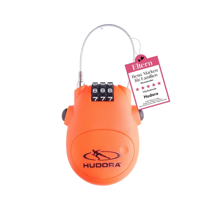 HUDORA Kabelschloss - Handliches Kabel-Schloss mit 3-stelligem Zahlencode - Zahlenschloss für Scooter, Taschen & Helme - Schloss mit Kabel-Länge von 80 cm - Rollerschloss aus stabilem ABS-Gehäuse