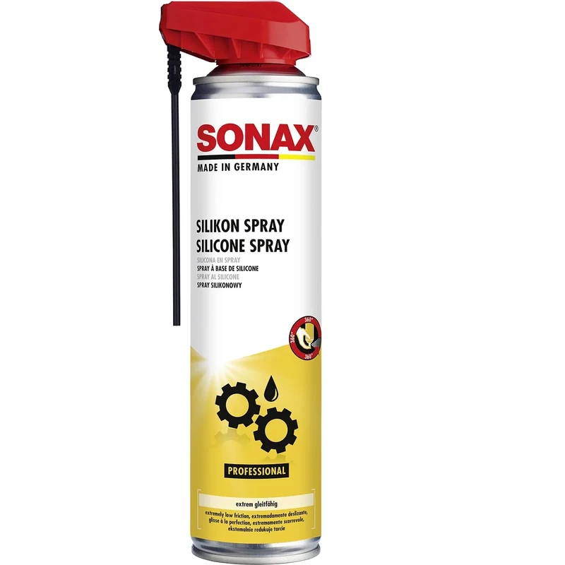 SONAX SilikonSpray mit EasySpray (400 ml) Schmiermittel schmiert, pflegt und schützt langanhaltend Gummi-, Kunststoff-, Holz- und Metallteile | Art-Nr. 03483000