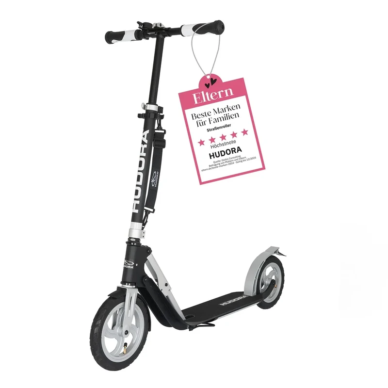 HUDORA BigWheel Air 230 Scooter - Tretroller mit/ohne Handbremse - Stabiler Aluminium-Roller mit Luftbereifung - Höhenverstellbarer Cityroller für bis zu 120kg