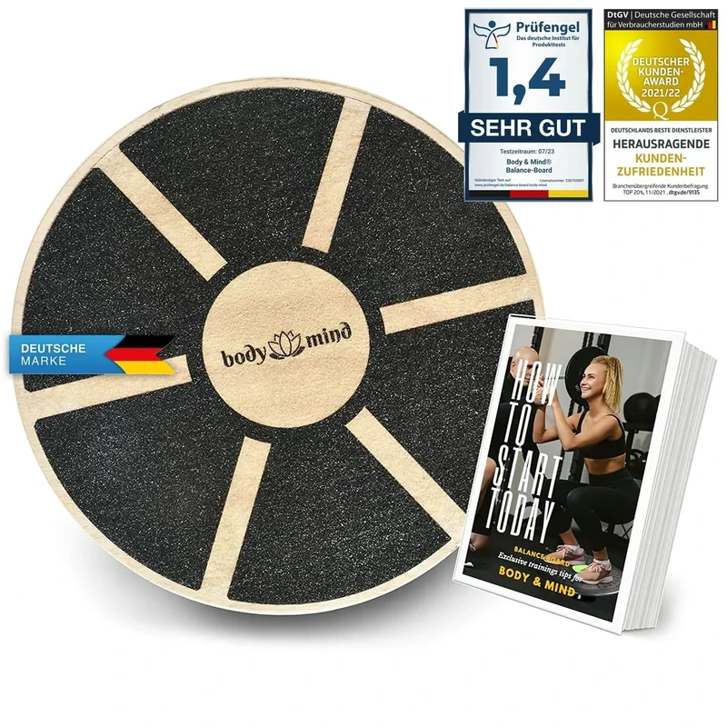 Balance-Board Deluxe Wackelbrett aus Holz für Physio-Therapie-Kreisel-Training; Trainiert Gleichgewicht & Koordination mit kostenlosem E-BOOK