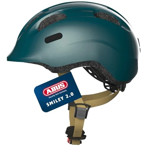ABUS Kinderhelm Smiley 2.0 - Robuster Fahrradhelm für Mädchen und Jungs - Grün/Gold, Größe M