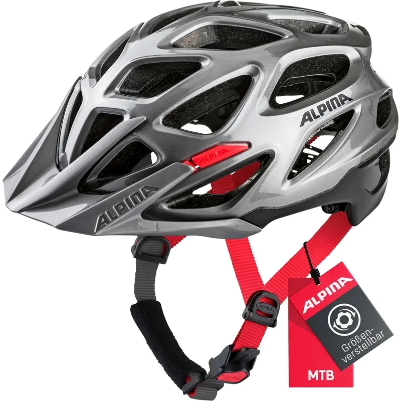 ALPINA MYTHOS 3.0 - Leichter, Optimal Belüfteter & Anpassbarer Fahrradhelm Mit Antibakteriellen Polstern Für Erwachsene, darksilver-black-red gloss, 52-57 cm