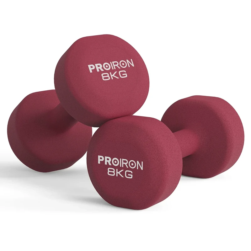 PROIRON Neopren Hanteln Kurzhanteln Frauen Hantelset Kleine Hantel Kurzhantel Set (2er-Set)(Lila-Rot/2x8kg) - Image 1