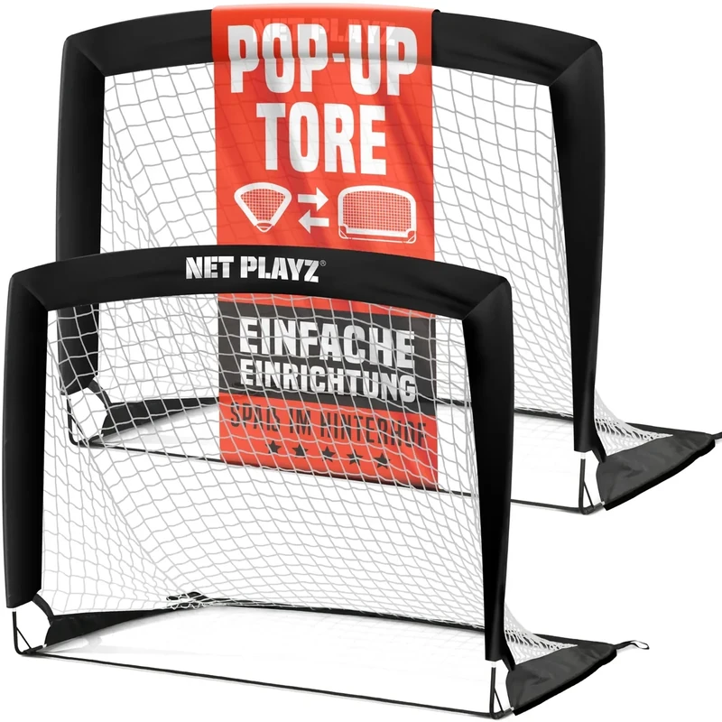NET PLAYZ - 2er Set faltbar Fussball Tor - 120 x 90 x 90 cm - Fußballtor Pop Up für Garten - Fussballtor klappbar für alle Altersgruppen