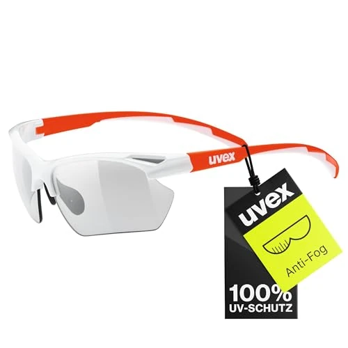 uvex sportstyle 802 V small - Sportbrille für Damen und Herren - selbsttönend - beschlagfrei - white orange/smoke - one size