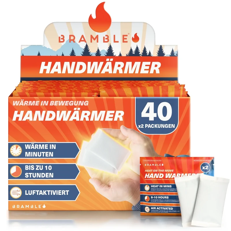 Bramble – Handwärmer (40 Paar, 80 insgesamt) – Luftaktivierte Taschenwärmer für Outdoor-Aktivitäten – Wärme in Minuten – Bis zu 10 Stunden Wärme - Image 1