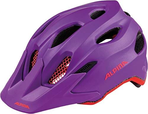 ALPINA CARAPAX JR. - Leichter, Robuster & Sicherer Fahrradhelm Mit Fliegennetz & Optionalen LED-Licht Für Kinder, purple-neon-red, 51-56 cm