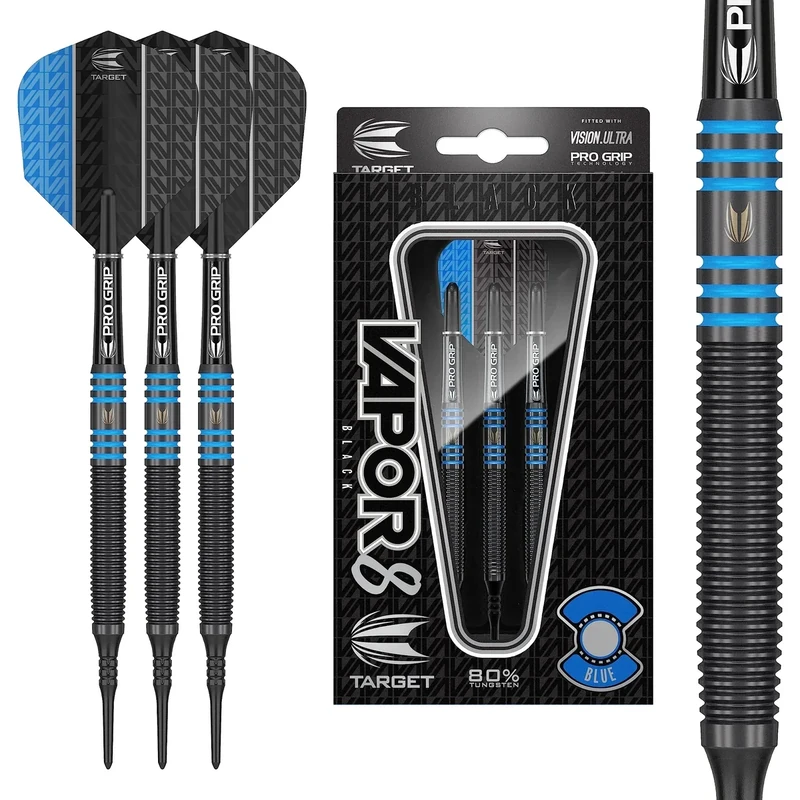 Target Darts Vapor 8 Black 80% Tungsten Soft Tip Darts Set, Blau 21G | Pixel Tip Darts, Professionelles Dart Zubehör, Elektronisches Soft Tip Dart Set