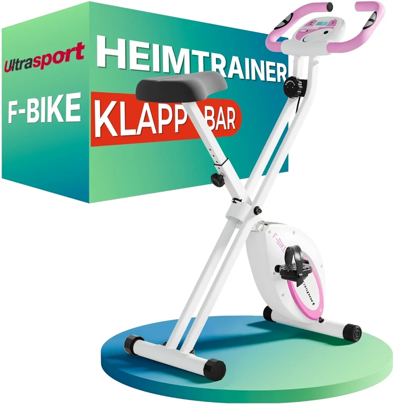 Ultrasport Heimtrainer Fahrrad Klappbar I Hometrainer Fahrrad Klappbar Extra Leise bis 130 KG mit Komfort-Sattel I Fitnessbikes, Indoor Bike, Trimmrad, Rosa